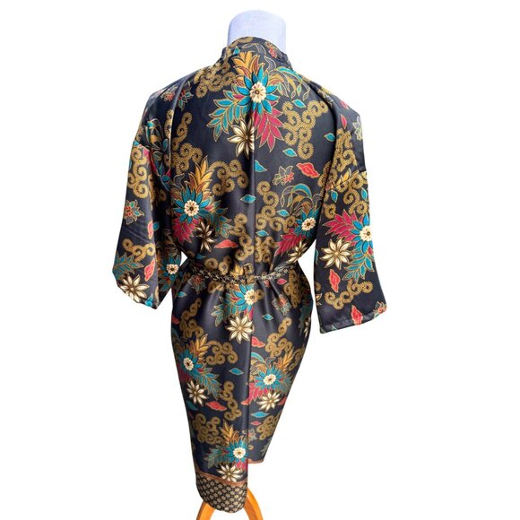 Silk Handmade Kimono Robe With Colorful Floral Pattern & Belt Womens One Size Fi - Picture 2 of 7